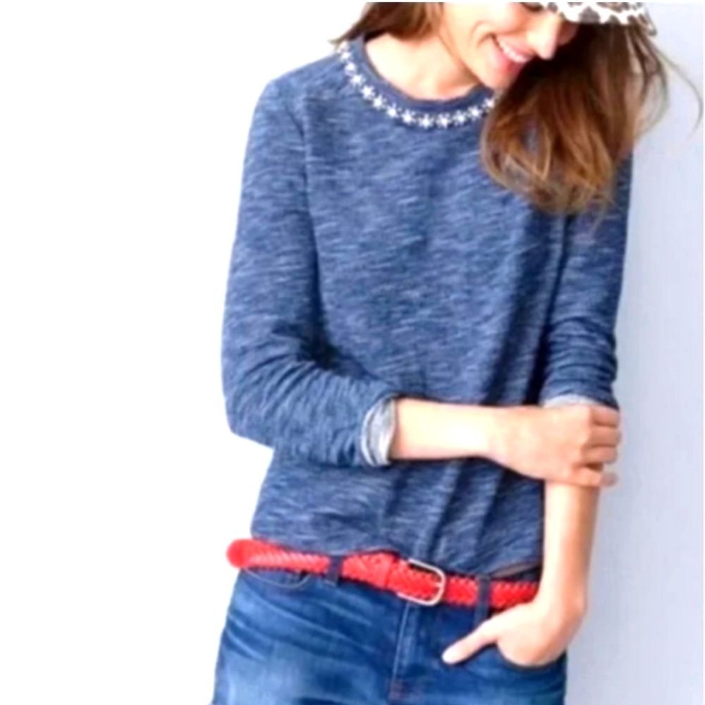 J. Crew navy beaded cotton sweater